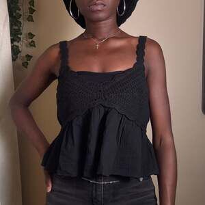 Black Crochet Babydoll Cami Top
